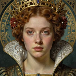 detailed realistic beautiful young medieval queen face portrait by jean delville and marco mazzoni, art nouveau, symbolist, visionary, gothic, pre - raphaelite