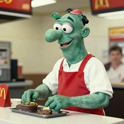 pepe working at mcdonalds by norman rockwell