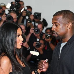 kim kardashian throwing inappropriate objects at kanye west, associated press, paparazzi shots, close up, 4 k, realistic