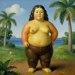 A scene with a character in a scenic place by Fernando Botero
