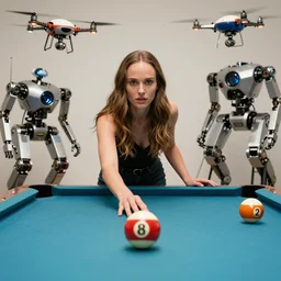 natalie portman made of pool balls, robotic drones, highly detailed by peter mohrbacher, hajime sorayama, wayne barlowe, boris vallejo, aaron horkey, gaston bussiere, craig mullins