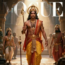 An epic cinematic scene from Ramayan, photograph by Prabuddha Dasgupta, for British Vouge, masterpiece, great lighting, cinematic composition, HD, 4K, 8K, rule of thirds, sharp, crisp, clear, beautiful,