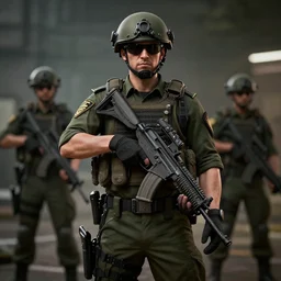 still next - gen full - body portrait of swat officer, dramatic look, unreal engine 5, ray tracing, extremely detailed, 5 0 mm bokeh, photorealistic arstation, by ian pesty and alena aenami