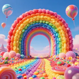 Psychedelic rainbow utopia made out of candy, hyper realistic, detailed, vibrant, colorful, 8k, hd