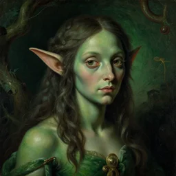 a close - up rococo portrait of an spriggan elf. dark green, beautifully illuminated organic surroundings. 1 8 th century science fiction fantasy painting by jean - honore fragonard, moebius, and stanislaw fernandes.
