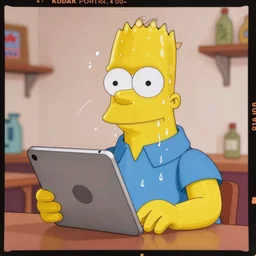 kodak portra 4 0 0 homer simpson taking tablet sweating dripping sweat photo realistic hd ultra detailed