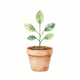 watercolor minimalist art plant growing in pot on white background