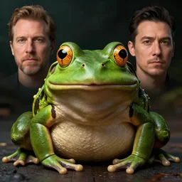hyperrealistic mixed media image of a bullfrog with human facial features info wars alex jones, stunning 3 d render inspired art by greg rutkowski and xiang duan and thomas eakes, perfect symmetry, hyper realistic texture, realistic, highly detailed attributes and atmosphere, dim volumetric cinematic lighting, 8 k octane detailed render, post - processing, masterpiece,