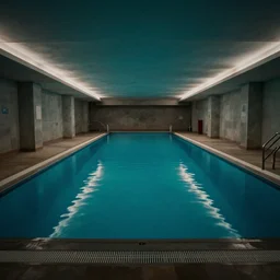 endless infinite pool, interior, eerie, liminal space