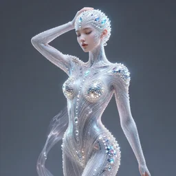 full body detailed, ethereal, futuristic, covered in sparkling gems glowing, highly detailed face, elegant pose, intricate, extremy detailed, beeple, cgsociety, 3 d unreal engine octane render. cinematic lighting, highly detailed 4 k art