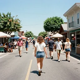 « summer, sunny day, 1 9 8 0 years, usa, street view with shops markets »