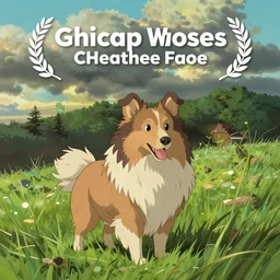 a sheltie on a grass field in the style of a ghibli movie