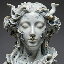 epic beautiful intricate and detailed concept art, made from porcelain, abstract female face vivid liquid fluid. sculpture, no background, symetrical