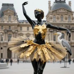 hyperdetailed masterpiece portrait of a glossy black marble statue of a ballerina covered in gold metallic liquid in the style of virgil abloh, offwhite, heron prestorn, denoise, vogue, paris, fashion, louvre museum, highly detailed, realistic, hyperreal, 8 k, 4 k, render