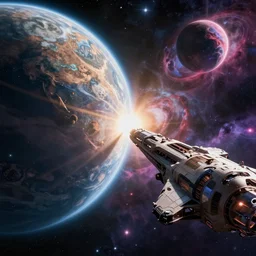 a stunning vista of alien planets, vibrant, nebula, space, science fiction, epic spaceship, futurism