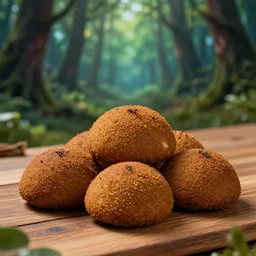 5 5 mm photo of a pile of freshly prepared kibbeh on a wooden table in a magical forest. dof. bokeh. magical atmosphere. art by greg rutkowski. highly detailed 8 k. intricate. lifelike. soft light. nikon d 8 5 0.