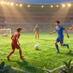 soccer game by  Greg Rutkowski , Justin Gerard and Haeckel. Artstation, volumetric light