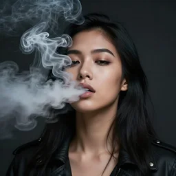a beautiful filipino woman breathing out incredible thick smoke covering her face, thought provoking, matte colors, very very very very dramatic lighting, gta, abstract and inspiring digital art trending on artstation