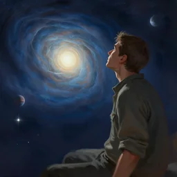 a man searching the universe, highly detailed, digital painting, artstation, concept ar