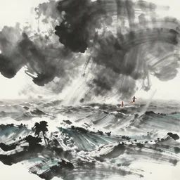 ocean storm, chinese ink brush, yukio - e, kilian eng, victo ngai, josan gonzalez