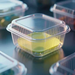 unbelievably epic cinematic 8 k hd movie shot of close - up innovative design of transparent eco plastic food box packaging. by a pro commercial movie director. motion, vfx, inspirational arthouse, wlop, great composition, artstation, gradient colors