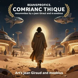 centered portrait of illustration, detailed, a person with a cloak walking in a desert mall, night, volumetric, sci fi, space ships in the enviroment, fantasy scheme | coherence | art by jean giraud and moebius