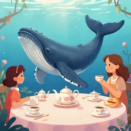 a whale at a tea party