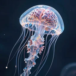 jellyfish with a human brain, translucent, volumetric lighting, 8 k octane beautifully detailed render, post - processing, extremely hyper - detailed, intricate, epic composition, cinematic lighting, wide shot angle, masterpiece, trending on artstation, detailed detailed detailed, masterpiece, stunning art by anders zorn, wonderful masterpiece by greg rutkowski, beautiful cinematic light,