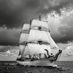 the bluenose schooner is being attacked by a giant squid. old black and white photo