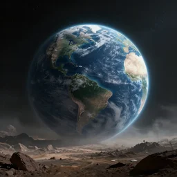 dystopian planet earth from space, wasteland, dark future,