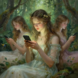 fantasy nature goddess checking her phone, art by josephine wall, magic realism, art by huang guangjian, art by amanda sage, viktoria gavrilenko