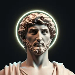 a 3 d render of the head of david statue, neon ring around the statue, in the style of michelangelo