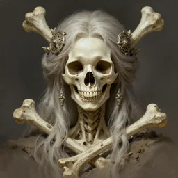 stunning ghost goddess of skull portrait, skull, cross, bones, dirt, fantasy, intricate, elegant, highly detailed, digital painting, artstation, concept art, smooth, sharp focus, illustration, art by afshar petros and krenz cushart and artem demura