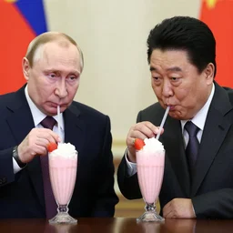 vladimir putin and kim jung un drinking a strawberry milkshake