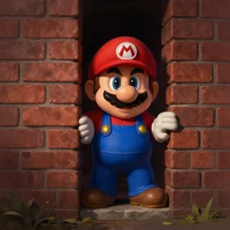 man super mario is an rpg character, hiding behind a brick wall, dark mood, highly detailed, digital painting, artstation, illustration, art by artgerm and greg rutkowski and alphonse mucha
