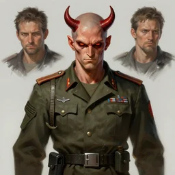 character concept portrait, ugly male devil, military clothes. style in digital painting, concept art, smooth, sharp focus, illustration, from metal gear, by ruan jia and mandy jurgens and william - adolphe bouguereau, artgerm