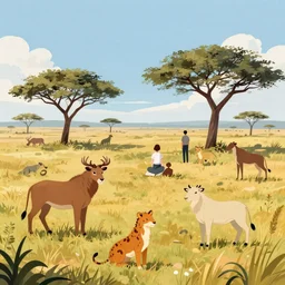 beautiful serengeti landscape, illustration, concept art, pixiv, art by wlop and greg rutkowski and makoto shinkai and studio ghibli and kyoto animation, vivid, colorful, cel - shaded, blackoutlines