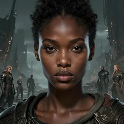 character concept art of a dark fantasy african american female, key visual, realistic shaded perfect face, fine details, dystopian environment and background, by stanley artgerm lau, wlop, rossdraws, james jean, andrei riabovitchev, marc simonetti, and sakimichan, trending on artstation