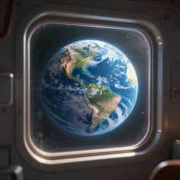 planet earth through a window in a space station, fantasy, natural light, concept art, by greg rutkowski, cozy atmospheric and cinematic lighting, trending on artstation