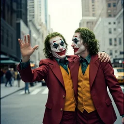 bruce campell is the joker and is threatening time - square, photography, kodak portra, desaturated, by vito acconci