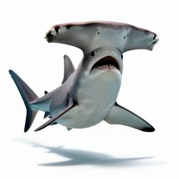 elderly hammerhead shark, high detail photograph, full body, isolated on a pure white background, centered, entire subject in frame, sharp focus, soft studio lighting