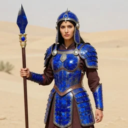 photo of a female warrior with lapis lazuli armour and weapons