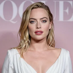 a close up portrait photography of  Margot Robbie dress in white in style qof Vogue Magazine, soft  lighting, pastel colors scheme, fine art photography, dramatic backgroung, 100 mm sigma art