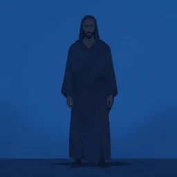 the ancient storyteller, digital art, somber, blue,