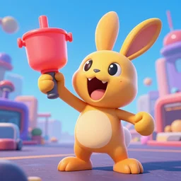 raving rabbid from the game rayman, holding a plunger, screaming, cgi