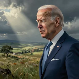 : biden looking sad, political cartoon, style of Ralph Steadman