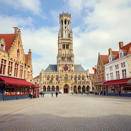 The town square of Bruges, digital art, very detailed.
