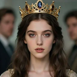 blurred background. close-up portrait of a goddess in crown, by Artgerm and greg rutkowski