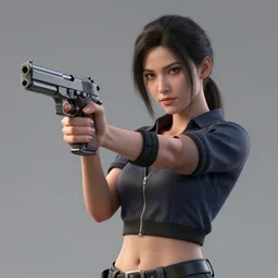 a female holding a gun, trending on artstation, artstationhd, artstationhq, cycles render, octane render, unreal engine, vray