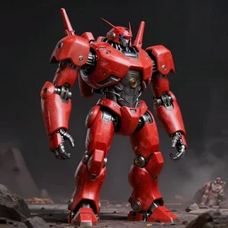 humanoid red mech, matte painting, concept art